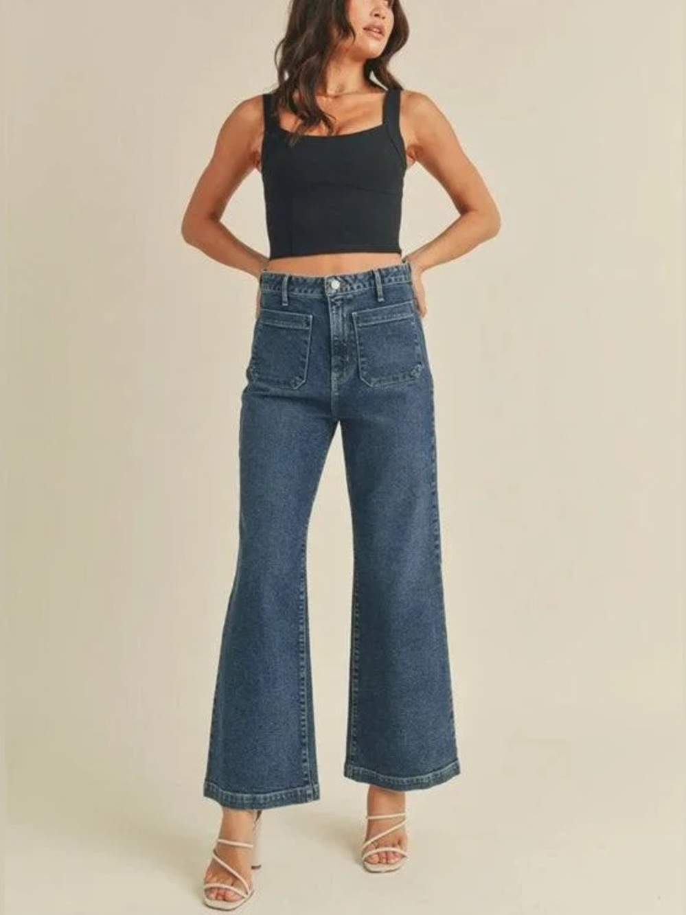 Just Black Denim Wide Leg Jeans with Patch Pockets